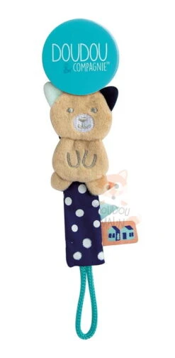 Doudou Et Compagnie Attache-sucette Chat Bleu Beige