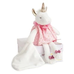 Doudou Et Compagnie - Attrape-rêve Licorne Doudou Mouchoir Rose Blanc étoile