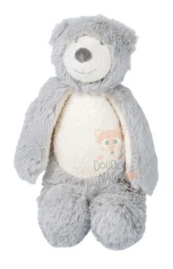 Moulin Roty Collection La Bande à Basile Hochet Doudou Ours Gris Blanc