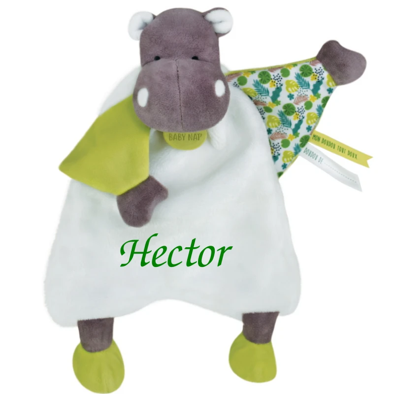 Baby'Nat - Bazile L'hippo - Doudou Vert Blanc Jungle 25 Cm 1 Baby'Nat - Bazile L'hippo - Doudou Vert Blanc Jungle 25 Cm