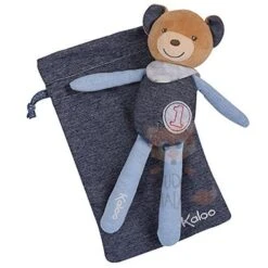 Kaloo Blue Denim Peluche Doudou Ours Bleu Avec Pochette