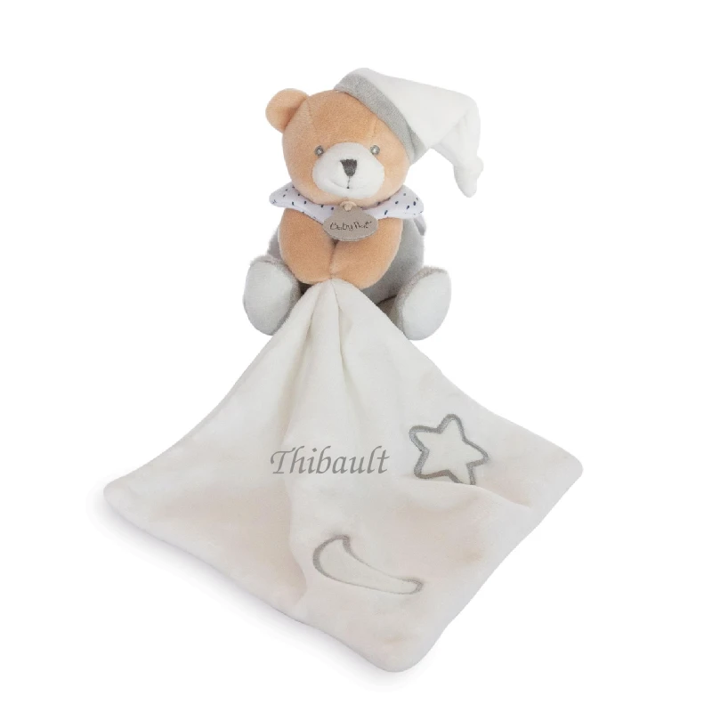 Baby'Nat - Les Luminescents - Doudou Mouchoir Ours Blanc Gris 1 Baby'Nat - Les Luminescents - Doudou Mouchoir Ours Blanc Gris