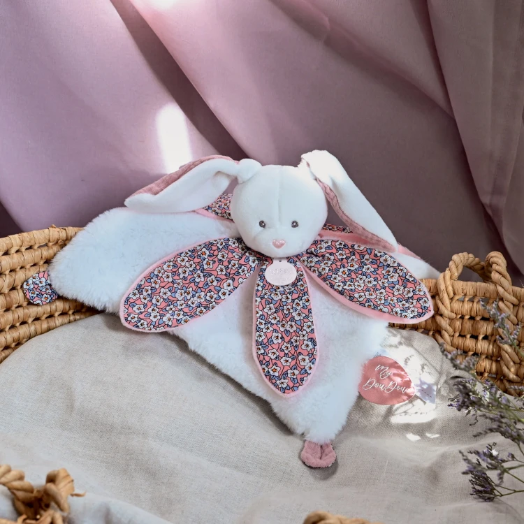 Doudou Et Compagnie - Boh'Aime - Doudou Plat Pétale Lapin Bleu Rose Blanc 27 Cm 1 Doudou Et Compagnie - Boh'Aime - Doudou Plat Pétale Lapin Bleu Rose Blanc 27 Cm
