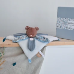 Doudou Et Compagnie - Boh'Aime - Doudou Plat Pétale Ours Marron Bleu Blanc 27 Cm