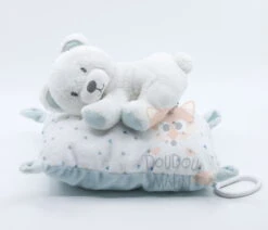 Nicotoy Boîte à Musique Ours Coussin Blanc Bleu 30 Cm
