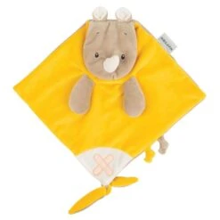 Nattou Buddiezzz Doudou Plat Rhinocéros Jaune Gris Avec Attache-sucette