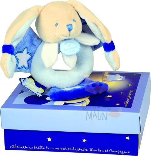 Doudou Et Compagnie Collection Chouette ça Brille Hochet Lapin Bleu Blanc étoile 1 Doudou Et Compagnie Collection Chouette ça Brille Hochet Lapin Bleu Blanc étoile