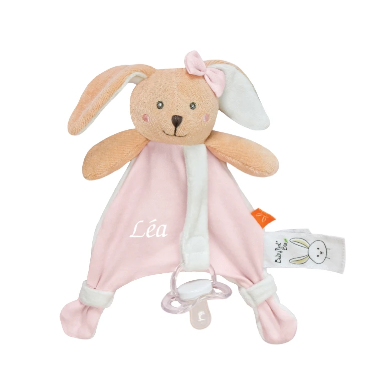 Baby'Nat - Coton BIO - Doudou Attache-sucette Lapin Rose 18 Cm 1 Baby'Nat - Coton BIO - Doudou Attache-sucette Lapin Rose 18 Cm