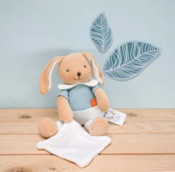Baby'Nat - Coton BIO - Peluche Avec Doudou Lapin Bleu 30 Cm -Boutique De Poupées coton20bio2020peluche20avec20lapin20bleu203020cm