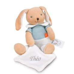 Baby'Nat - Coton BIO - Peluche Avec Doudou Lapin Bleu 30 Cm