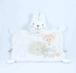 Nicotoy Etiquette Doudou Plat Lapin Blanc Beige