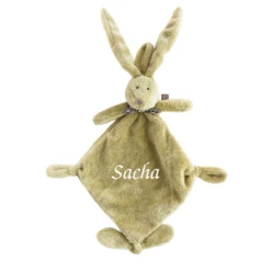 Dimpel - Flo Le Lapin - Doudou Avec Attache-sucette Vert 25 Cm
