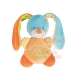 Nattou Collection Funny Farmers Doudou Hochet Lapin Bleu Vert Orange