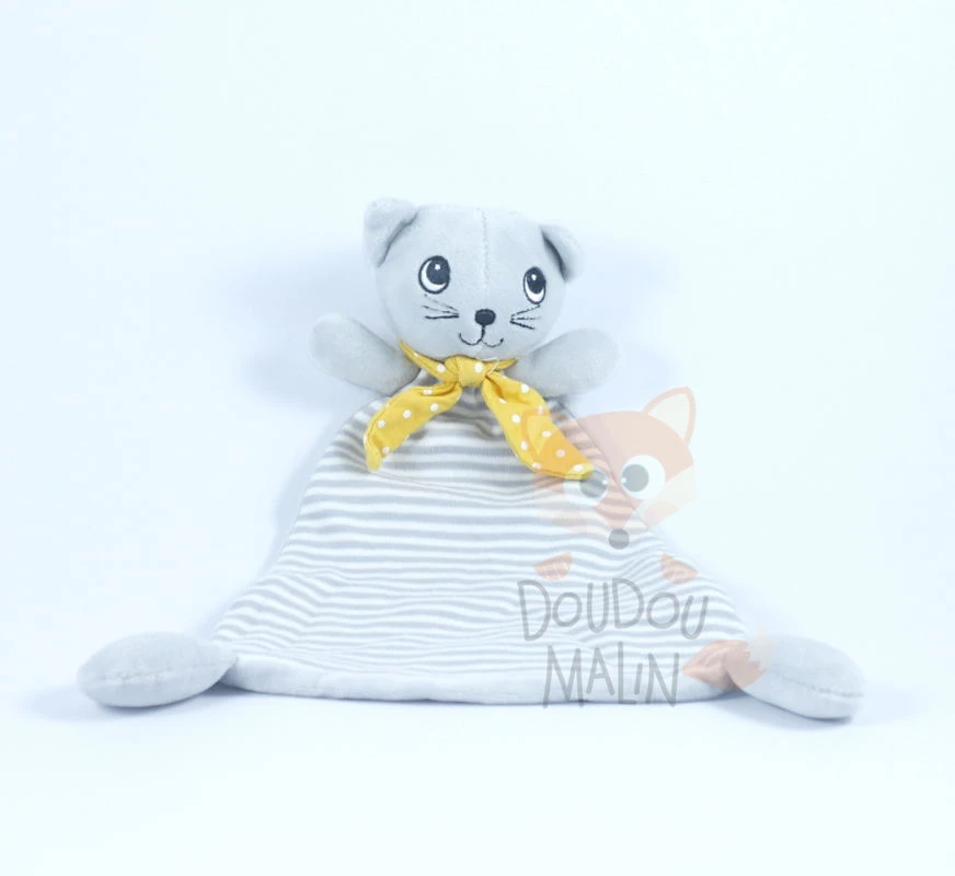 H&M H & M Doudou Plat Chat Gris Jaune Blanc Rayé 1 H&M H & M Doudou Plat Chat Gris Jaune Blanc Rayé