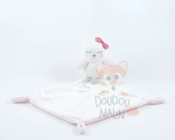 La Halle Pat & Ripaton Doudou Oiseau Blanc Rose Gris 30 Cm