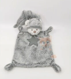 Nicotoy - Doudou Plat Ours Gris Blanc Bonnet étoile 25 Cm