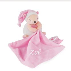 Baby'Nat - Layette - Peluche Avec Doudou Ours Blanc Rose 30 Cm