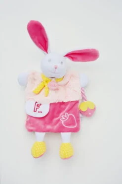 Baby'Nat Les Douillettes Marionnette Lapin Rose Blanc Jaune Fraise