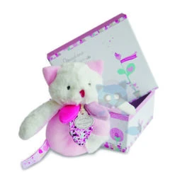 Doudou Et Compagnie Les Gommettes Hochet Chat Rose Blanc Cerise