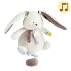 Baby'Nat - Les Layettes - Boîte à Musique Lapin Blanc Marron 15 Cm