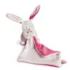 Baby'Nat - Les Layettes - Doudou Mouchoir Lapin Blanc Rose 30 Cm