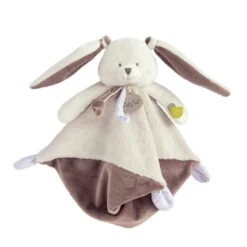 Baby'Nat - Les Layettes - Doudou Plat Lapin Blanc Marron 25 Cm