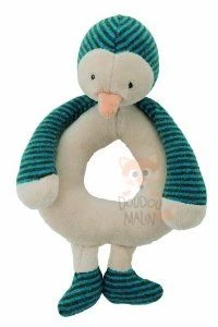 Moulin Roty Collection Les Loupiots Doudou Hochet Anneau Julien Le Pingouin Beige Bleu