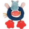 Moulin Roty Collection Les Papoums Hochet Anneau Hippopotame Bleu Rouge Poisson