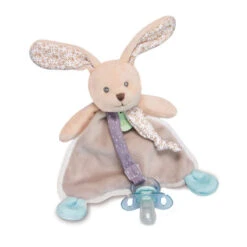 Baby'Nat - Les Poupis - Doudou Attache-sucette Lapin Beige Nature 17 Cm