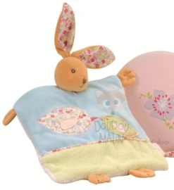 Kaloo Liberty Doudou Plat Lapin Oiseau Bleu Vert 25 Cm