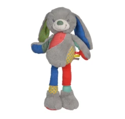 Nicotoy Long Legs Patchwork Peluche Lapin Gris Rouge Vert 40 Cm
