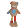 Nicotoy Long Legs Patchwork Peluche Ours Marron Bleu Rouge 40 Cm