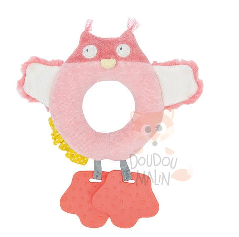 Moulin Roty Mademoiselle & Ribambelle Hochet Anneau Chouette Rose 1 Moulin Roty Mademoiselle & Ribambelle Hochet Anneau Chouette Rose