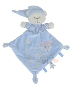 Max & Sax Doudou Plat Losange Ours Bleu Blanc Moon étoile