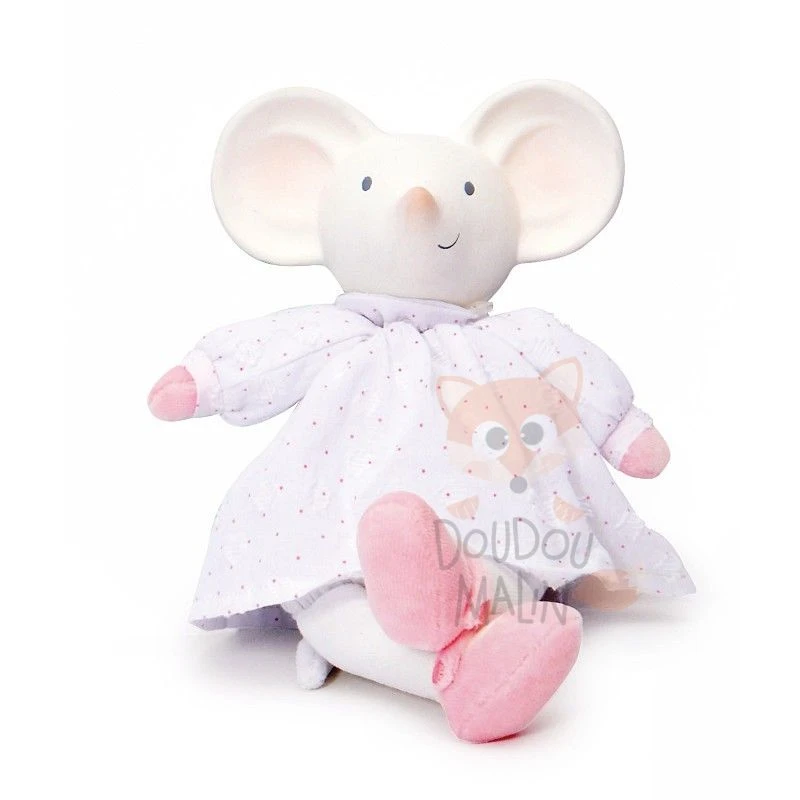 Meiya & Alvin Doudou Peluche Souris Caoutchouc Naturel Blanc Rose 1 Meiya & Alvin Doudou Peluche Souris Caoutchouc Naturel Blanc Rose