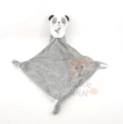 Mots D'Enfants Doudou Mouchoir Panda Blanc Gris 30 Cm