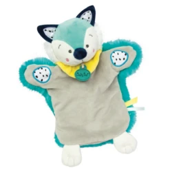Baby'Nat - Neskimos Marionnette Renard Des Neiges Gris Bleu Vert