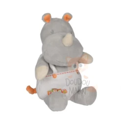 Nicotoy Nono Le Rhinocéros Peluche Gris Orange 20 Cm