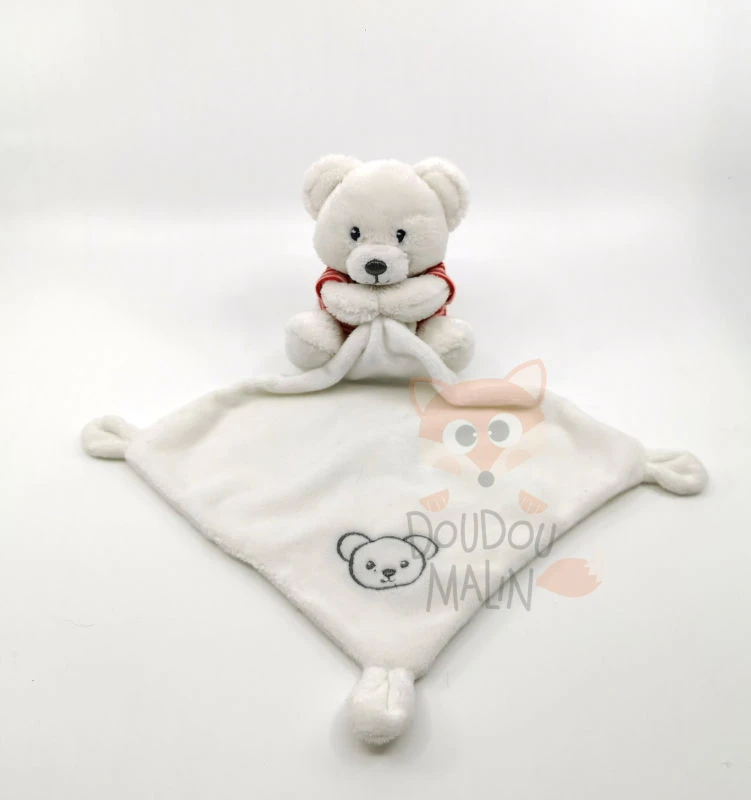 Nicotoy - Peluche Avec Doudou Ours Blanc Rouge 25 Cm 1 Nicotoy - Peluche Avec Doudou Ours Blanc Rouge 25 Cm