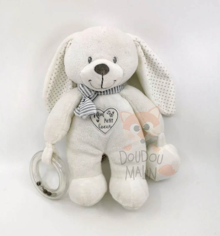Pommette - Peluche D'éveil Lapin Blanc Mon Petit Coeur 30 Cm 1 Pommette - Peluche D'éveil Lapin Blanc Mon Petit Coeur 30 Cm