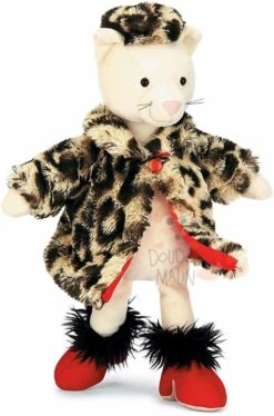 Jellycat Peluche Furcoat Kitty Chat Fourrure Beige Rouge