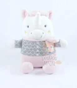 Mots D'enfants Peluche Doudou Licorne Rose Gris Blanc