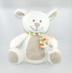 Nicotoy Peluche Mouton Blanc Gris écharpe Orange Vert 25 Cm