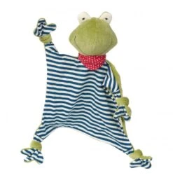 Sigikid - Doudou Plat Grenouille Vert Bleu Rayé 25 Cm