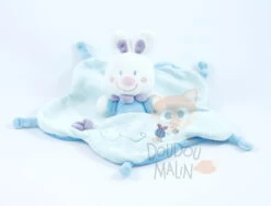 Nicotoy Doudou Plat Lapin Bleu Violet Papillon