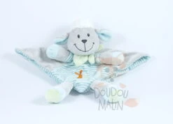Nicotoy Doudou Plat Mouton Gris Bleu Vert Lapin