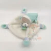 Baby'Nat Doudou Plat Ours Blanc Bleu Turquoise 20 Cm