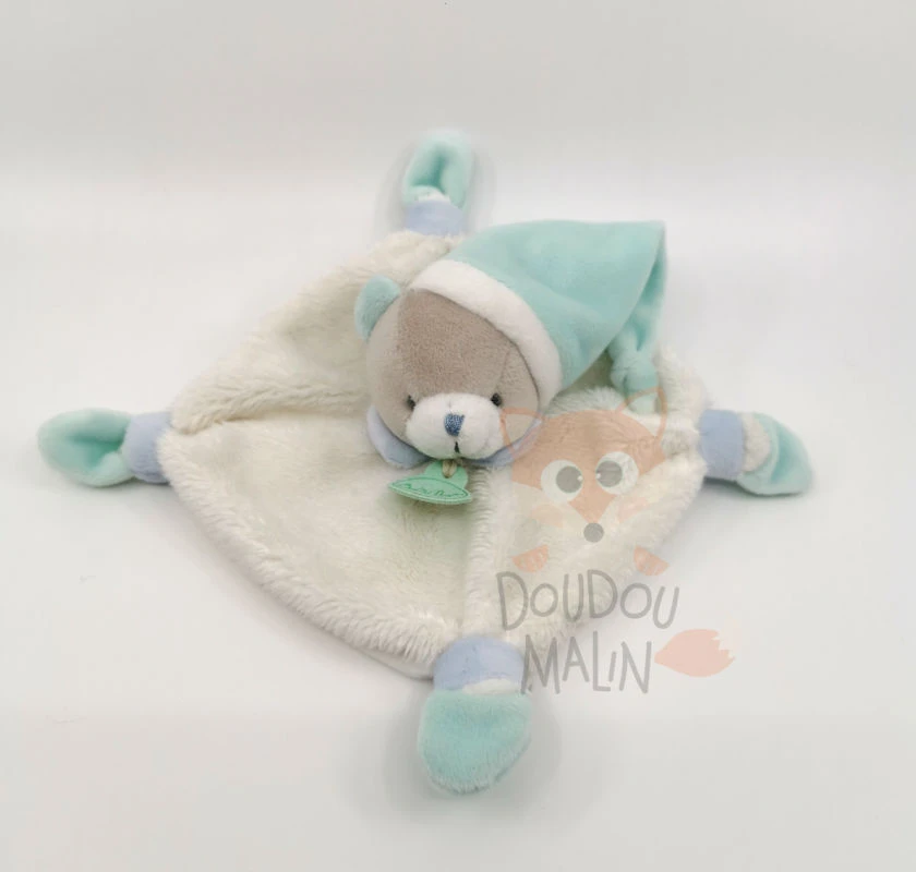 Baby'Nat Doudou Plat Ours Blanc Bleu Turquoise 20 Cm 1 Baby'Nat Doudou Plat Ours Blanc Bleu Turquoise 20 Cm