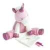 Baby'Nat - Poussière D'étoiles - Peluche Mouchoir Licorne Rose Fuchsia Blanc 35 Cm
