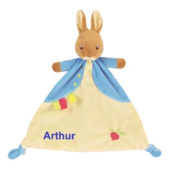 Jemini Pierre Lapin Doudou Plat Bleu Beige Marron 30 Cm